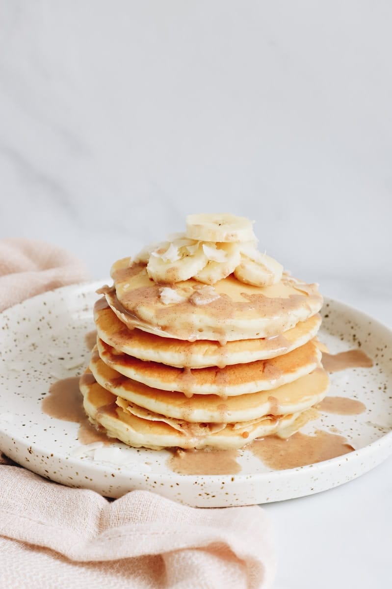 pancakes on white ceramic plate